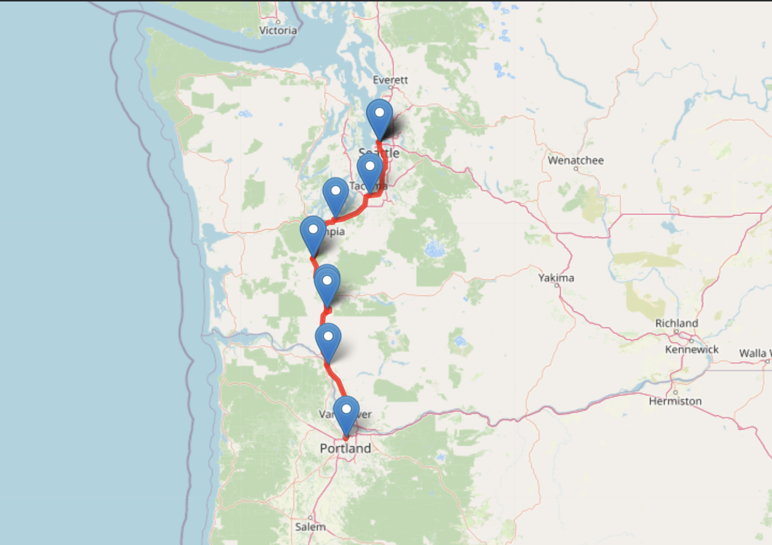 TRAR Trip Recommendation Output - Portland to Seattle